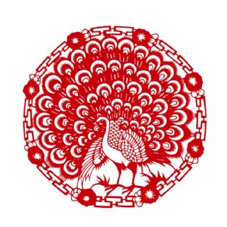 精美圆形孔雀图案剪纸