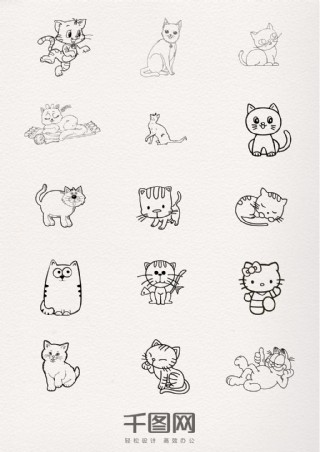 黑色线条猫咪动物简约画