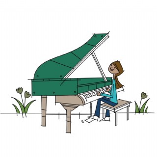 卡通弹钢琴的女孩png元素素材