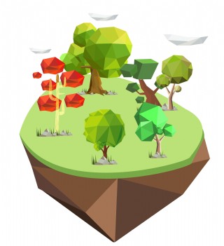 手绘漂浮的岛上植物矢量图