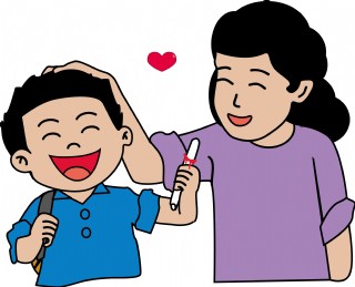 母亲节教育培训矢量手绘母亲抚摸表扬孩子母爱卡通形象