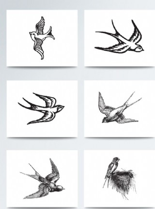 手绘素描燕子立春元素