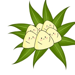 坐在粽叶上的白色粽子卡通
