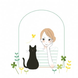 女孩和猫背影简笔画图片